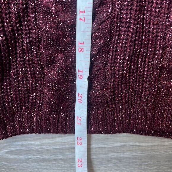 NEW PAIGE Nanari Metallic Cable Knit V-Neck Cardigan in Burgundy Sparkle - Picture 11 of 11